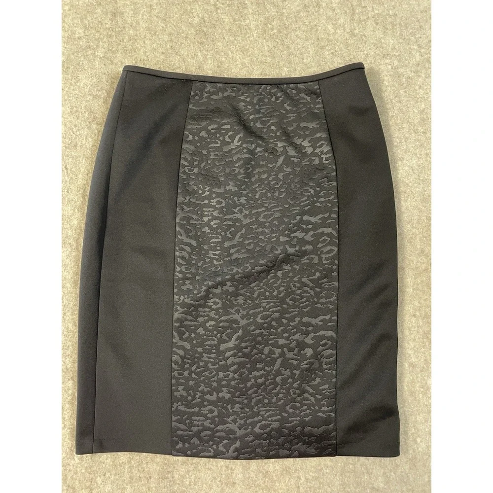 Calvin Klein Animal Print Black Pencil Skirt Sz 6 Lined Zipper Hook And Eye Midi